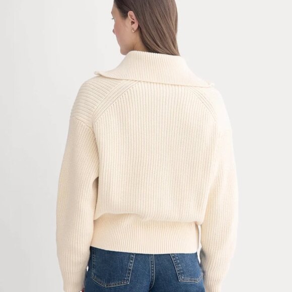 Everlane Organic Cotton Full Zip Sweater Womenβs Size Large Ribbed Knit Cropped - Picture 2 of 12